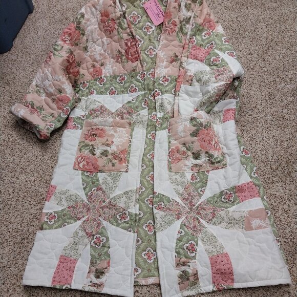 Handmade Jackets & Blazers - 3748 1X  Quilted Bog Coat In Green and Pink Print.